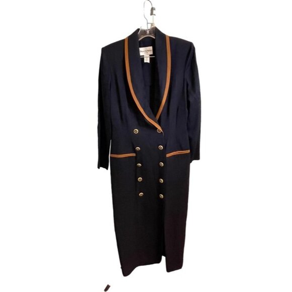 Vintage 80s 90s Danny & Nicole Navy Double Breasted Nautical Midi Dress Sz 10